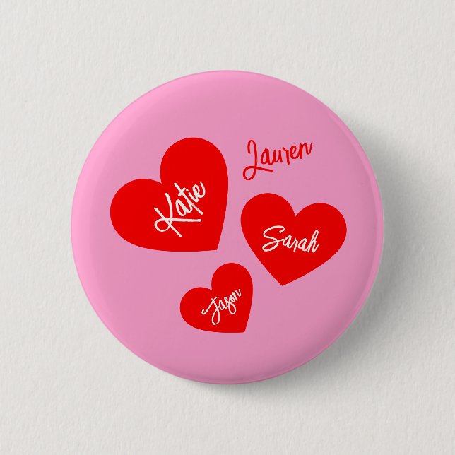 Personalised Red Hearts Pink Mother's Day 6 Cm Round Badge (Front)