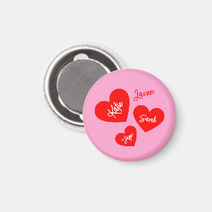 Personalised Red Hearts Pink Mother's Magnet