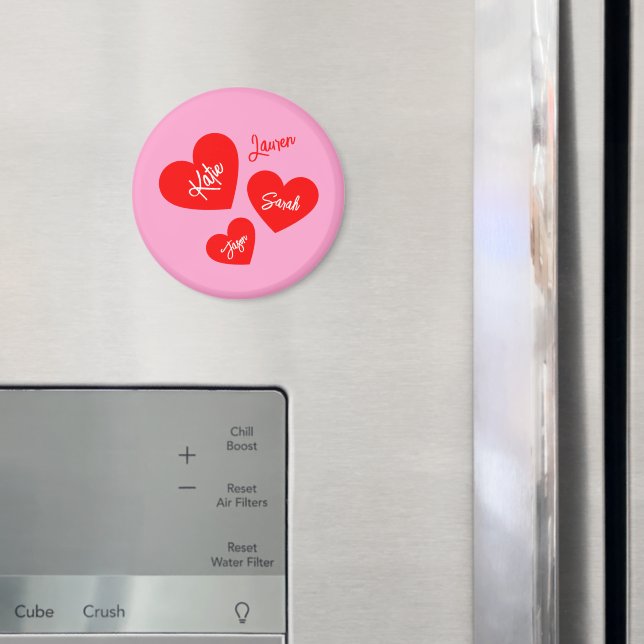 Personalised Red Hearts Pink Mother's Magnet (In Situ (Fridge))