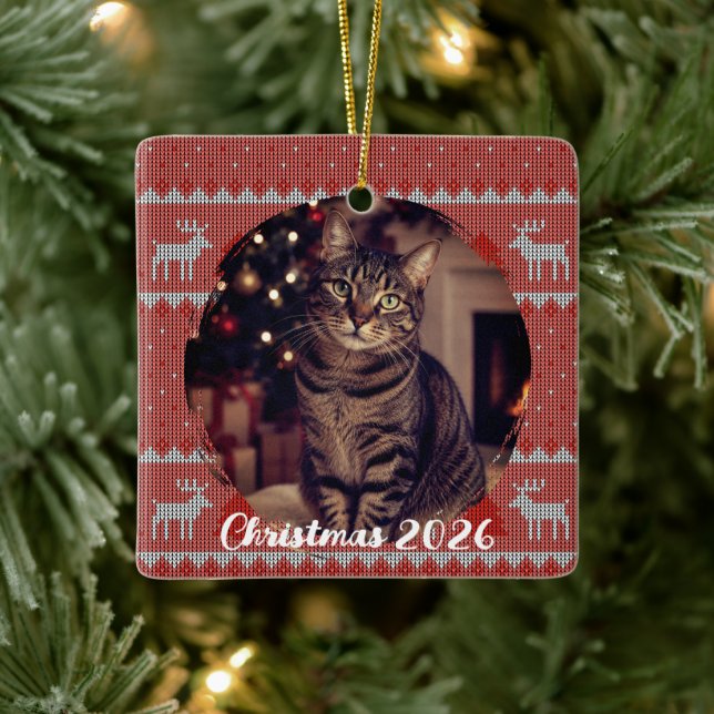 Personalised Red Holiday Ceramic Ornament (Tree)