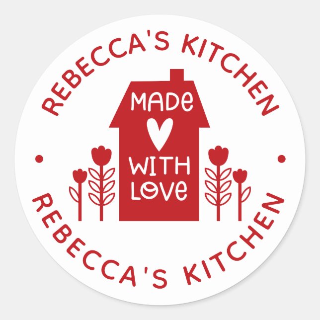 Personalised Red Homemade With Love Classic Round Sticker (Front)