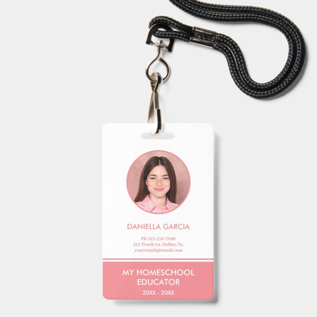Personalised Red Homeschool Teacher ID Badge (Front with Lanyard)