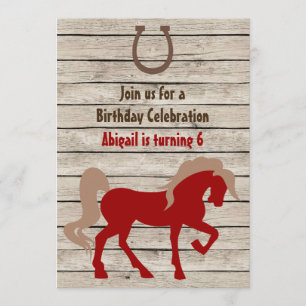 Personalised Red Horse Rustic Wood Birthday Invite