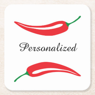 Personalised red hot chilli pepper coasters