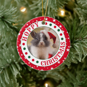 Personalised Red House Rabbit Photo Christmas Ceramic Ornament