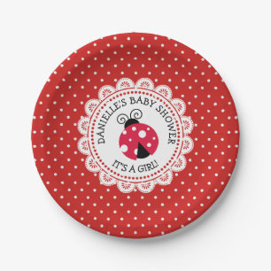 Personalised Red Ladybug Baby Shower Paper Plates