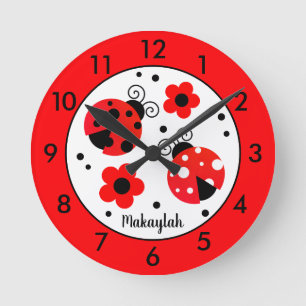Personalised Red Ladybug Round Clock