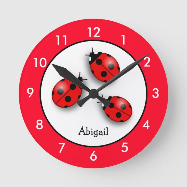 Personalised Red Ladybug  Round Clock (Front)
