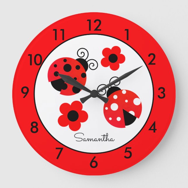 Personalised Red Ladybug Round Clock (Front)