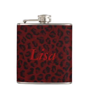 Personalised Red Leopard Skin Flask