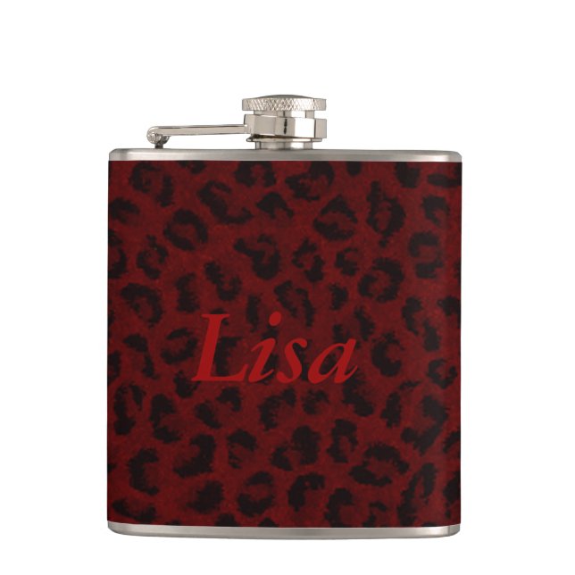 Personalised Red Leopard Skin Flask (Front)