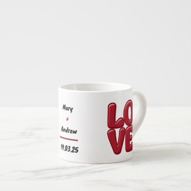 Personalised Red LOVE Mug with Names & Date  (Front Right)