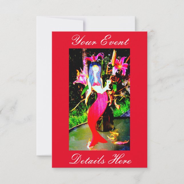 personalised red mermaid partying invitation (Front)