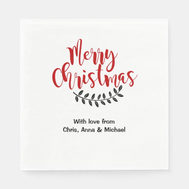 Personalised Red Merry Christmas Script Paper Napkin (Front)