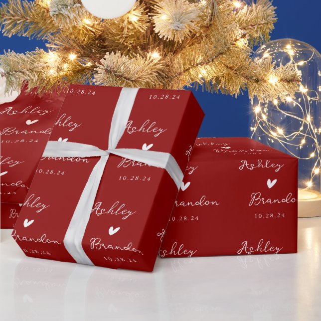 Personalised Red Modern Wedding Gift Wrapping Paper (Holidays)