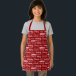 Personalised Red Name Collage Cute Christmas Apron<br><div class="desc">A festive red Christmas apron decorated in nine different fonts spelling your last name in white. Cute custom kids gift with fun typography.</div>