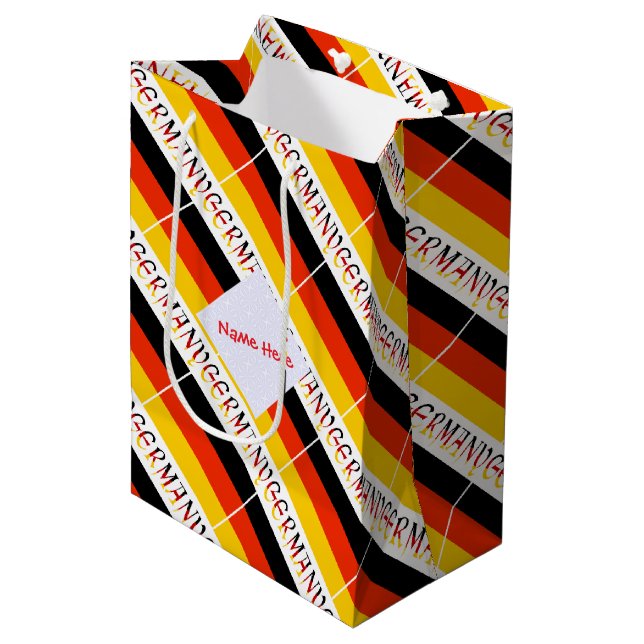 Personalised Red Name Germany Flag Tiled Medium Gift Bag (Front Angled)