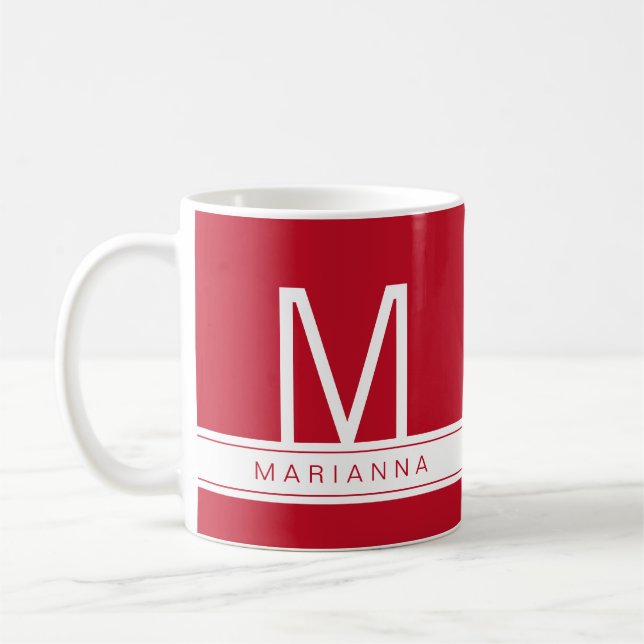 Personalised Red Name Initial Modern Monogram Mug (Left)