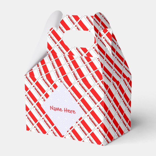 Personalised Red Name Poland Flag Tiled Gable Favour Box (Front Side)