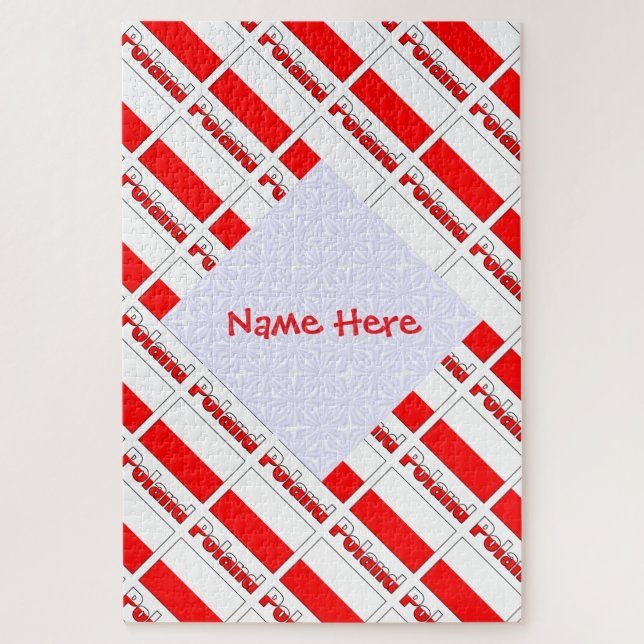 Personalised Red Name Poland Flag Tiled Jigsaw Puzzle (Vertical)