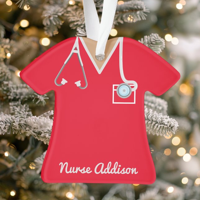 Personalised Red Nurse Scrubs Ornament (Creator Uploaded)