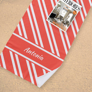 Personalised Red-Orange and White Stripes Beach Towel