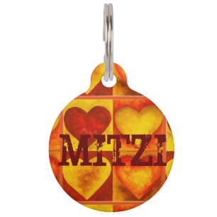 Personalised Red Orange Fire Heart Hearts Dog Tag