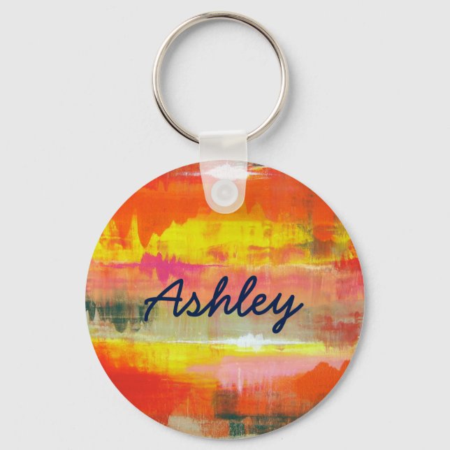 Personalised Red Orange Yellow Abstract Art Key Ring (Front)