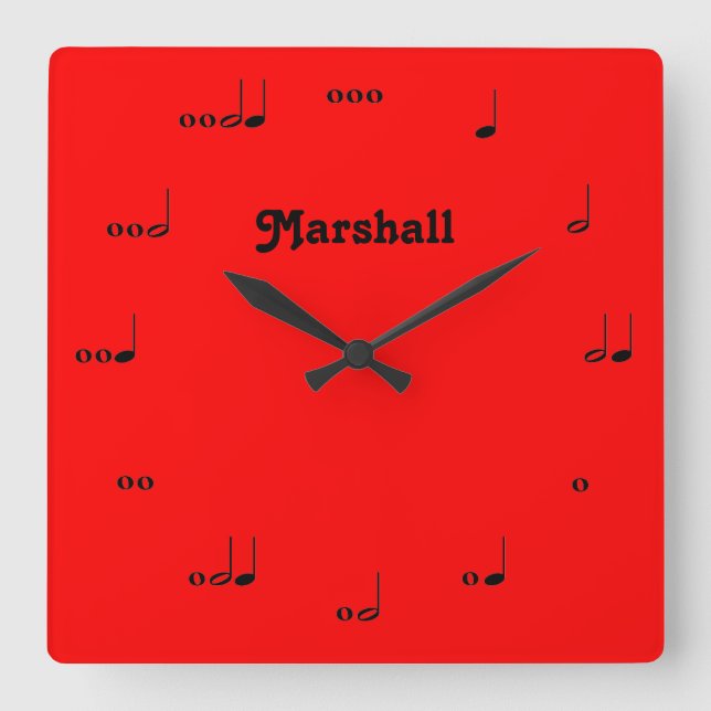 Personalised Red Original Music Note Clock (Front)