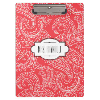 Personalised Red Paisley Clipboard
