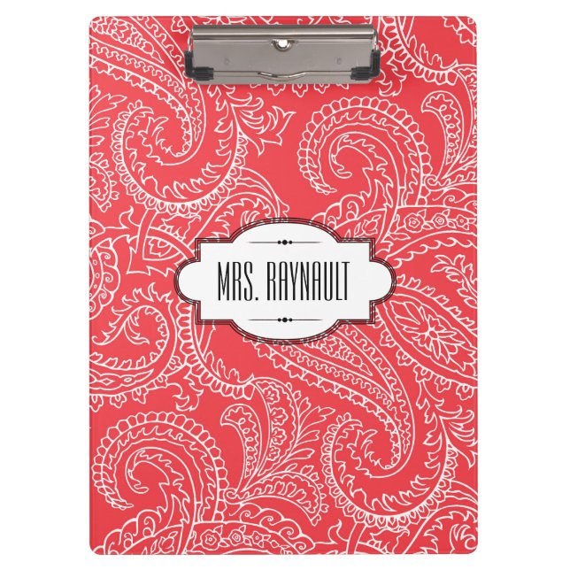 Personalised Red Paisley Clipboard (Front)