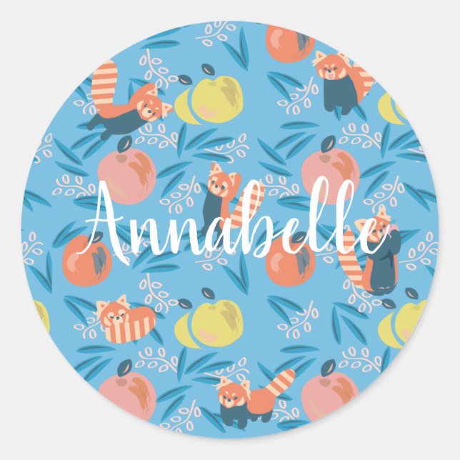 Personalised 'Red Panda' Blue Apple Sticker (Front)
