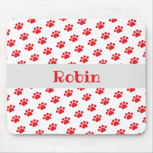 Personalised Red Paw Print Pattern Mouse Pad