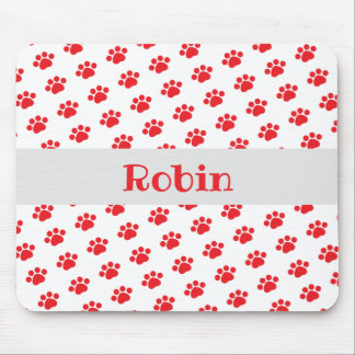 Personalised Red Paw Print Pattern Mouse Pad