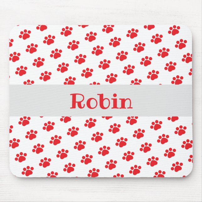 Personalised Red Paw Print Pattern Mouse Pad (Front)
