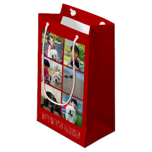 Personalised Red Photo Mosaic Picture Collage Small Gift Bag