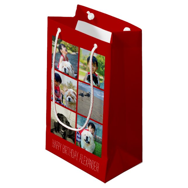 Personalised Red Photo Mosaic Picture Collage Small Gift Bag (Front Angled)