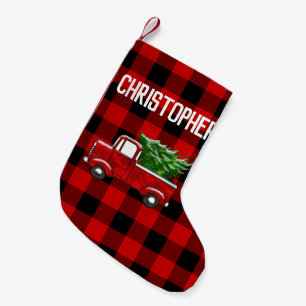 Personalised Red Pickup Truck Tree Merry Christmas Small Christmas Stocking