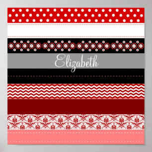 Personalised Red Pink Black White Washi Tape Look Poster