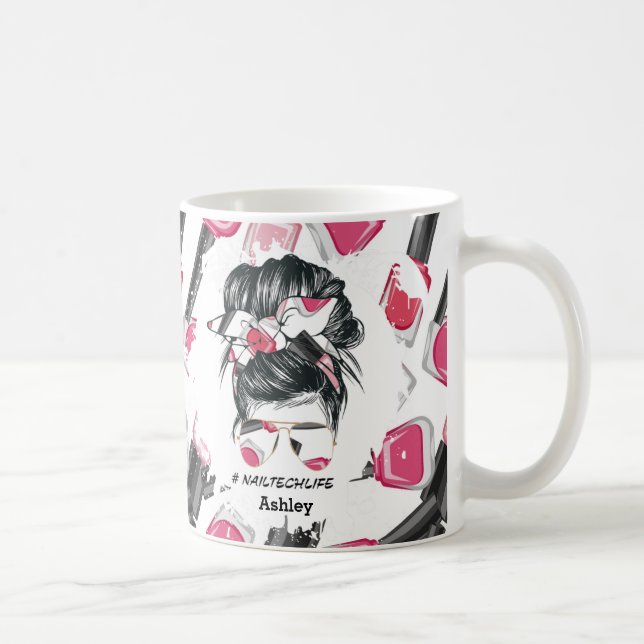 Personalised Red Pink Nail Tech Life Mug (Right)