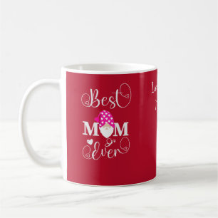 Personalised Red Pink White Gnome Best Mum Ever Coffee Mug