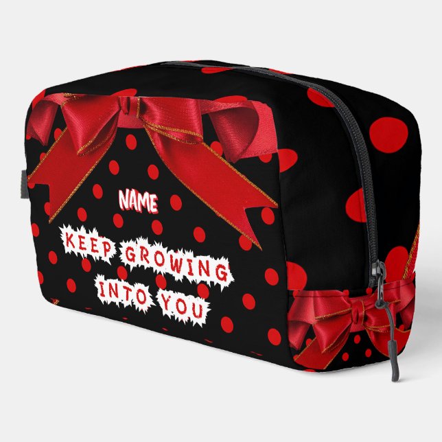 Personalised Red Polka Dot Bow Spiral  Dopp Kit (Right Corner)