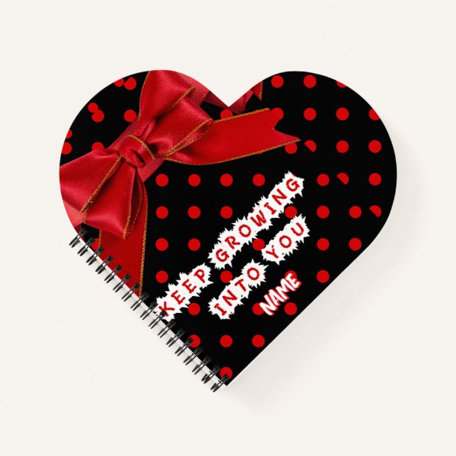 Personalised Red Polka Dot Bow Spiral Notebook (Front)