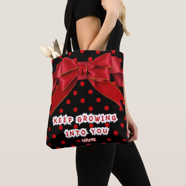 Personalised Red Polka Dot Bow Tote Bag (Close Up)