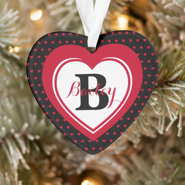 Personalised Red Polka Dot Hearts Keepsake Ornament (Tree)