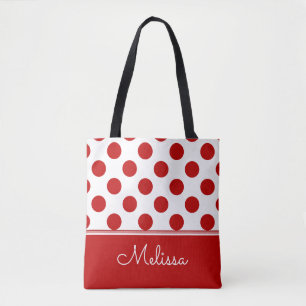 Personalised Red Polka Dots Tote Bag