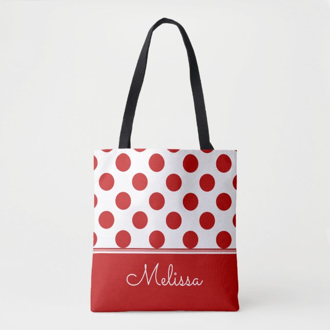 Personalised | Red Polka Dots Tote Bag (Front)
