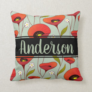 Personalised Red Poppies Custom Poppy Flower Cushion