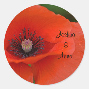 Personalised Red Poppy Classic Round Sticker