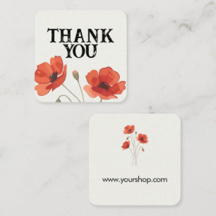 Personalised Red Poppy Floral Thank You Square Business Card